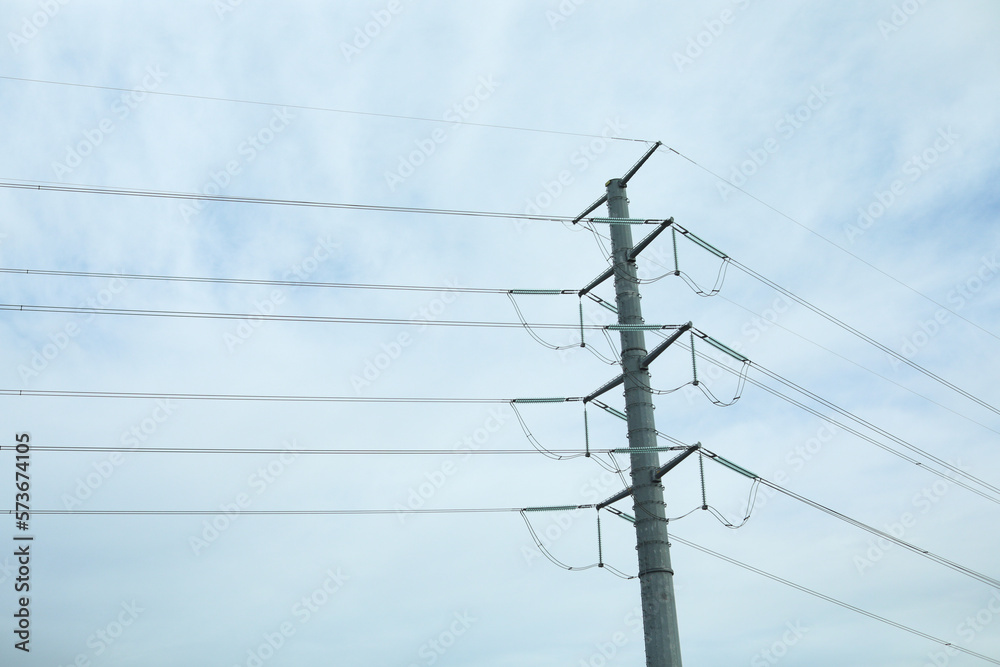 Electrical cables and power station lines for electricity in the blue sky Electrical cables and power station lines for electricity in the blue sky