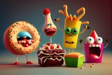 Funny Food Mascots 3D Illustration. Created with Generative AI Technology