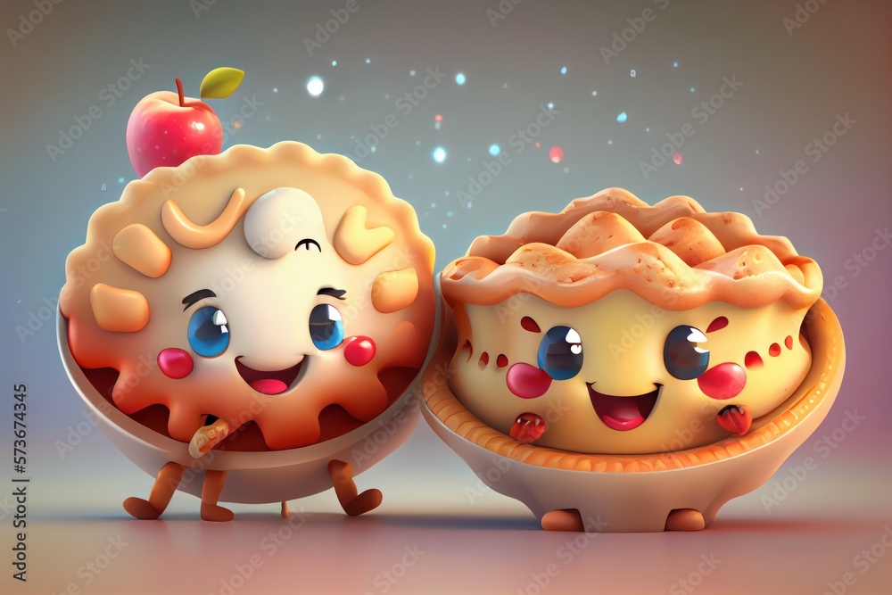 Cute Cartoon Apple Pie Characters 3D Illustration. Created with Generative AI Technology Cute Cartoon Apple Pie Characters 3D Illustration. Created with Generative AI Technology