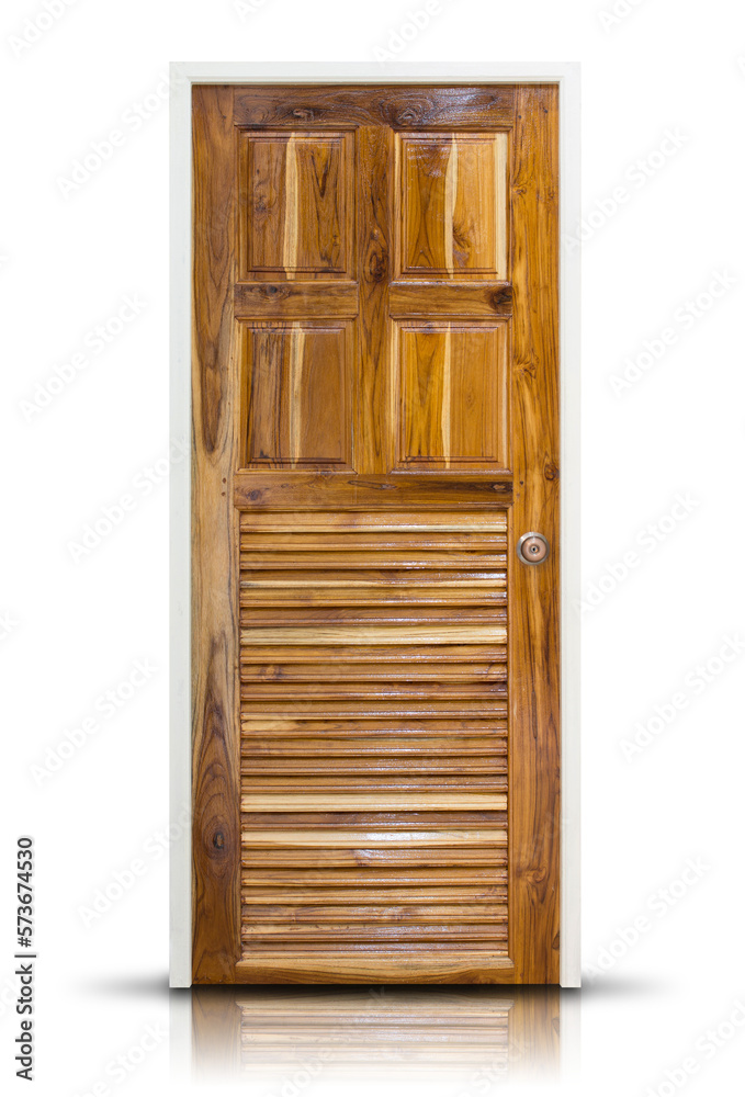 Wooden door isolated with reflect floor