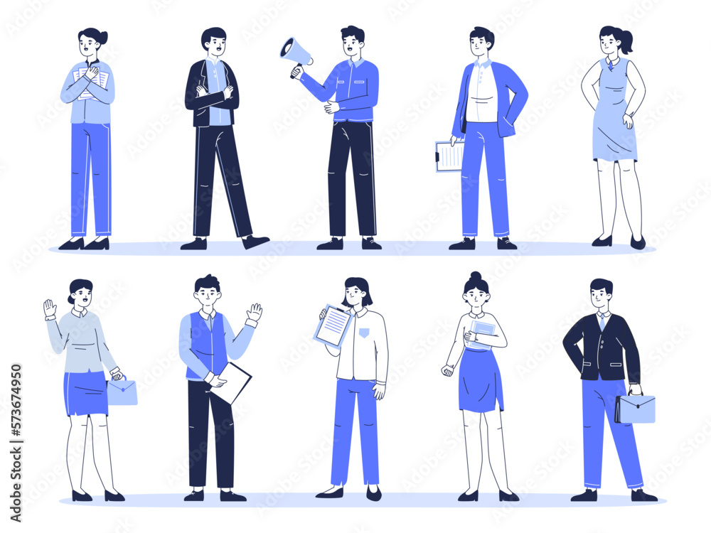 Business people. Successful office employee team, office colleagues in formal clothing flat linear vector illustration set Business people. Successful office employee team, office colleagues in formal clothing flat linear vector illustration set