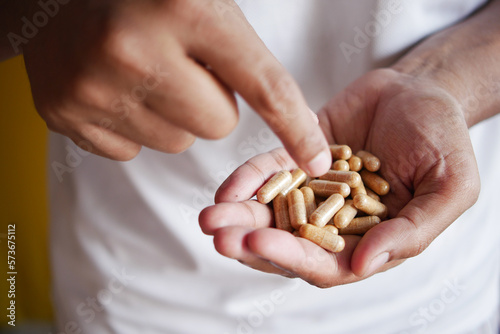 herbal medicine on hand close up 