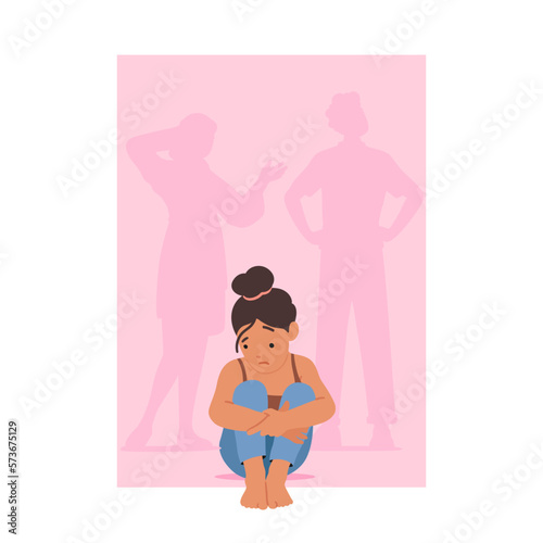 Little One Tearfully Witnesses Parents Marital Troubles. Family Conflict, Separation Anxiety, Childhood Trauma Concept