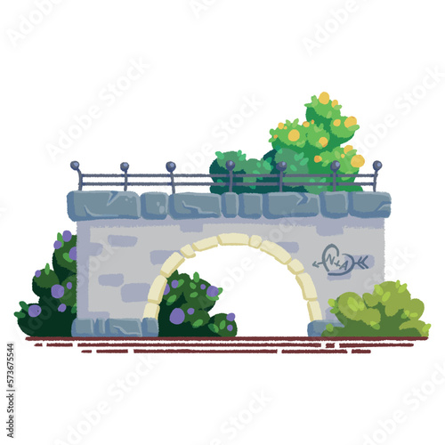 Illustration of a stone bridge surrounded by nature