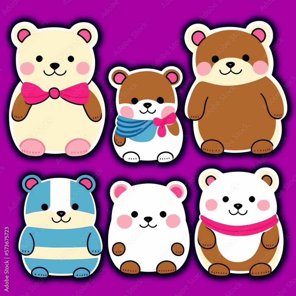 Set of kawaii cutout stickers of bears