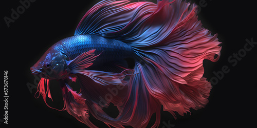 Colorful Siamese fighting fish  Aquatic Exotic Tail. Isolated Dark Background - Generativ ai 