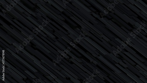 3D Futuristic diagonal stripes dark black background Abstract geometric pattern