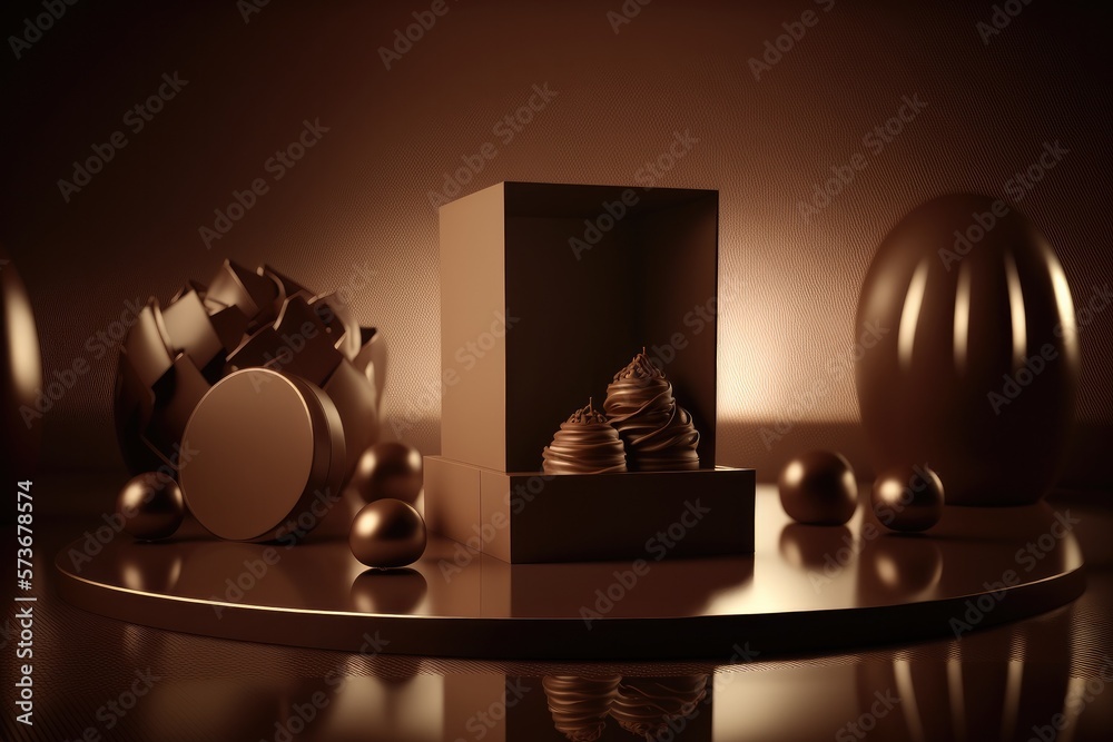 Luxury chocolate sweet presentation created with Generative AI technology. 