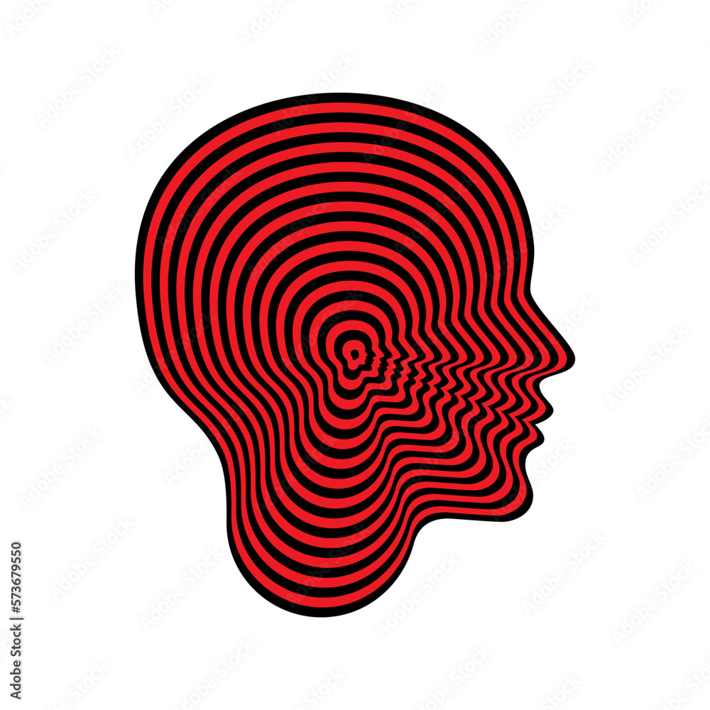 Woman profile. Silhouette of head with concentric psychedelic pattern. Woman profile. Silhouette of head with concentric psychedelic pattern.