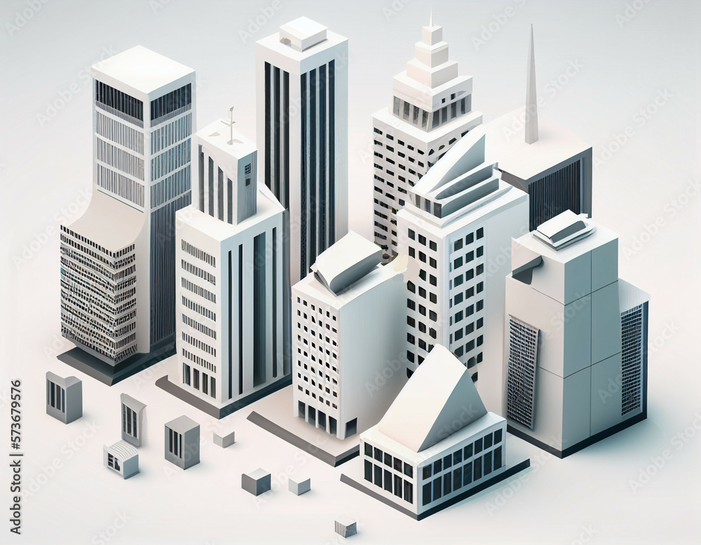 Fototapeta premium 3D Skyscraper or City building without trees. Generative AI