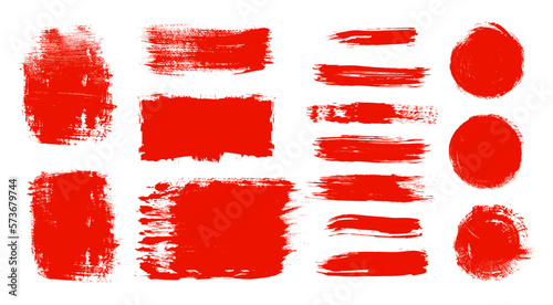 Red brush stroke set. Collection of painted grunge stripes. Ink paint