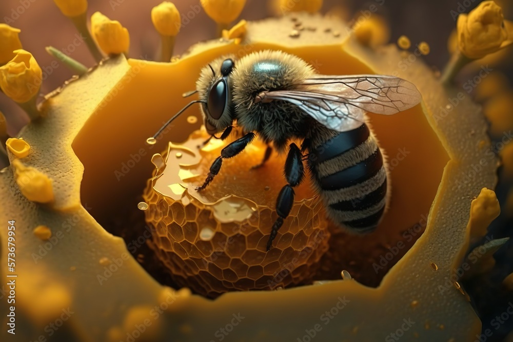 Honeybee making honey.
Generative AI Honeybee making honey.
Generative AI