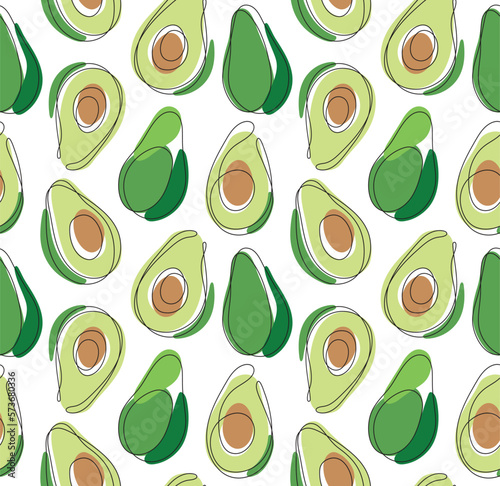 Seamless pattern with avocado. Healthy vegan food. Vector modern flat illustration. Linear style.