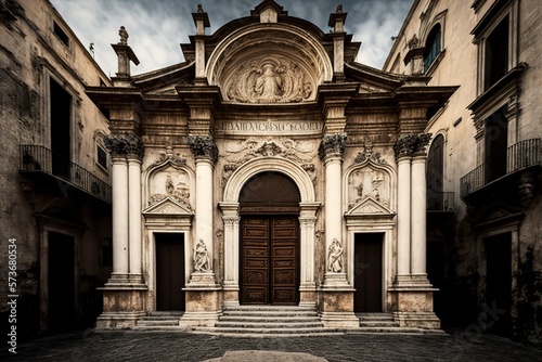 Matera, Italy - 15.02.19: Entrance of baroque styled Chiesa di Santa Chiara, dated C 16th, located next to the National Archaeological Museum 