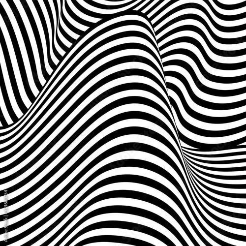 Trippy strip pattern. Horizontal background with black and white