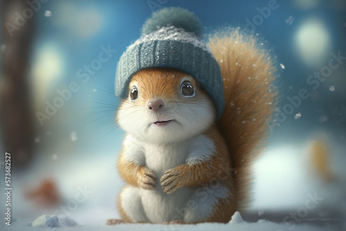 Cute Baby Squirrel Wearing A Hat, Generative Ai