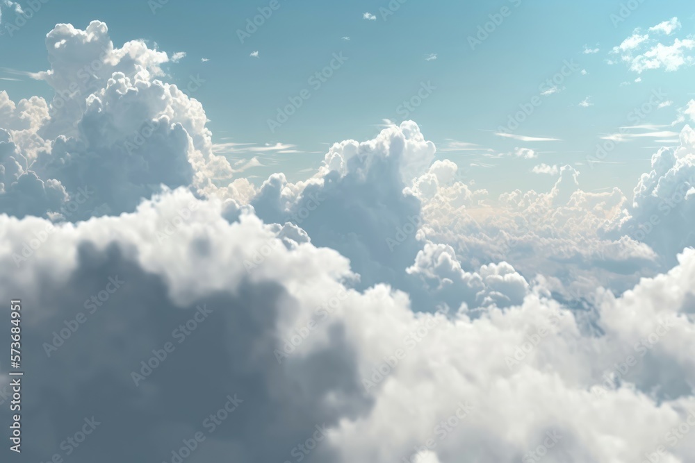 Naklejka premium White clouds and blue sky from airplane window view. Cloudscape background. Generative ai