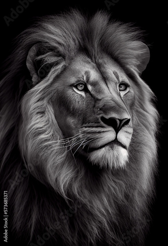 Schwarz weiß Portrait von einem Löwe. Perfektes, zeitloses Wandbild - Generative Ai