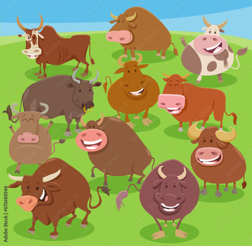 cartoon bulls farm animals comic characters group cartoon bulls farm animals comic characters group
