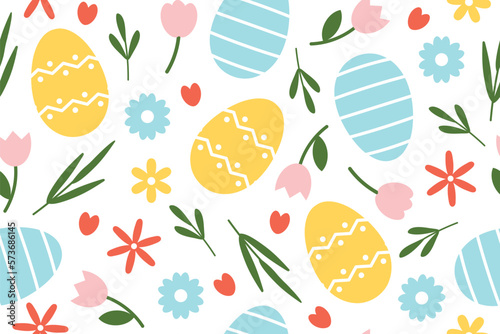 seamless easter pattern with flower elements and eggs - vector illustration