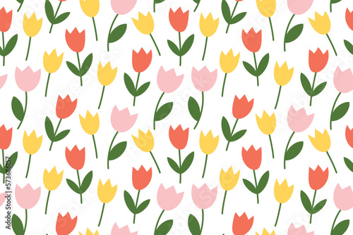 spring seamless pattern with colorful tulip flowers - vector illustration