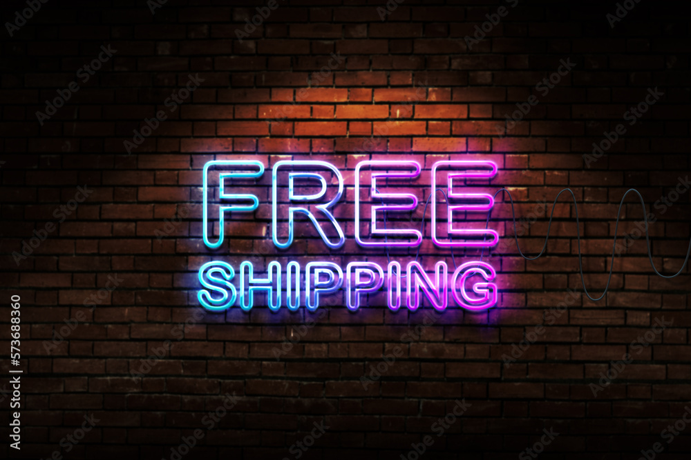 Obraz premium Free shipping neon sign on brick wall background