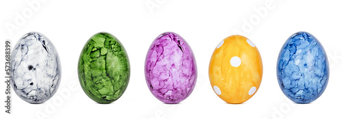 Different easter eggs isolated on white background, top view