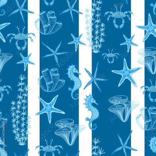 seamless pattern with starfish. trendy nautical print. childish cute pattern for kids. underwater world of the ocean