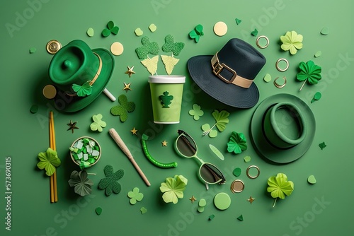 Top view of the St. Patrick's Day decorative set. AI generation