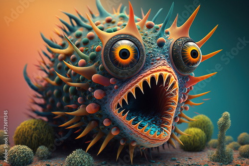 Strange alien aquatic creature with large mouth, illustration ai