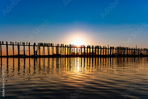The U Bein bridge in sunset, Amarapura, Myanmar