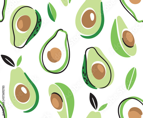 Abstract seamless pattern with avocado. Healthy vegan food. Vector illustration. Cartoon style.
