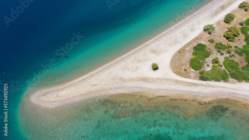 Aerial drone photo of paradise volcanic white sand beaches in tropical destination atoll islet complex  © aerial-drone