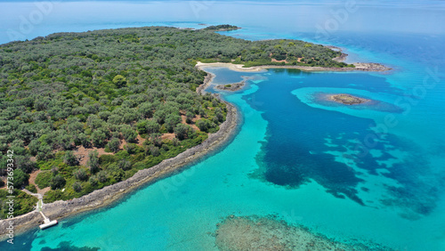 Fototapeta Naklejka Na Ścianę i Meble -  Aerial drone photo of paradise complex volcanic islands of Lichadonisia in North Evia, Greece