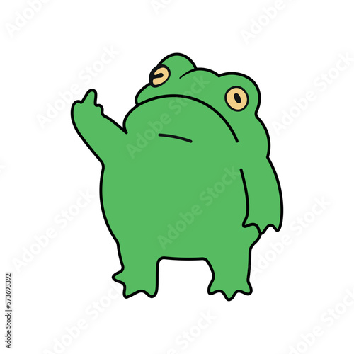 green frog toy. vector illustration. bright angry or angry toad shows a finger. cool badge or icon. animal. fuck you