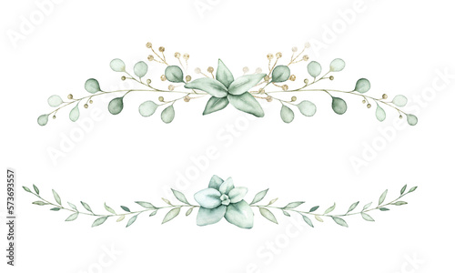 Floral arrangement with green eucalyptus leaves.