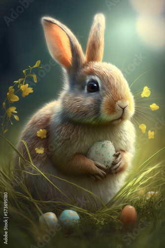 easter bunny with easter eggs - Created with Generative AI technology. © Graxaim