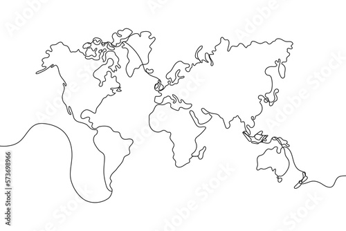World Map with One Stroke Outline Style