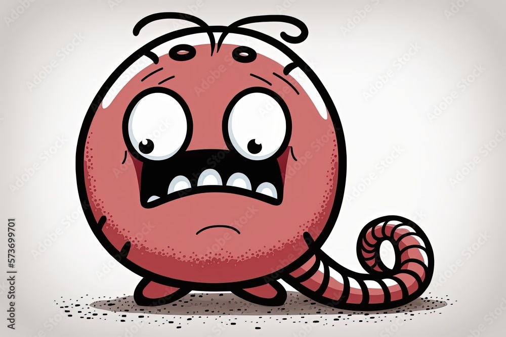 Illustration of a single, angry earthworm (or pink worm) against a white background. Generative AI Illustration of a single, angry earthworm (or pink worm) against a white background. Generative AI