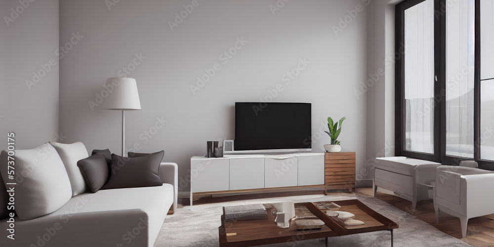 Elegant and comfortable designed living room with big corner sofa. Interior design modern apartment. Generative AI. Elegant and comfortable designed living room with big corner sofa. Interior design modern apartment. Generative AI.