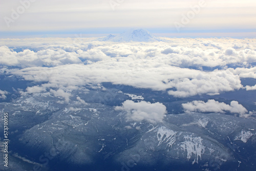 Mount Rainier in Washington State, USA, through the clouds, 