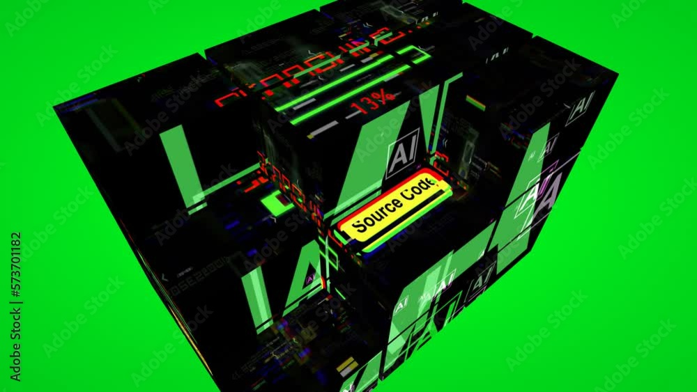 AI source code on cube concept isolated on green screen