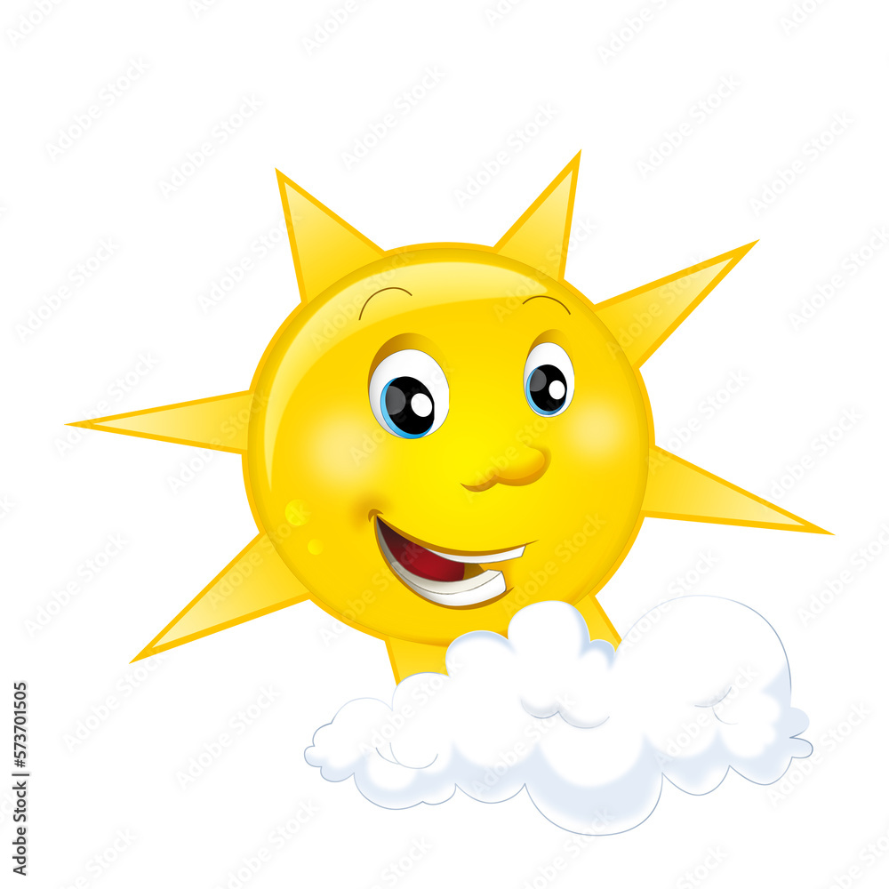 cartoon scene with happy sun shining isolated illustration for children