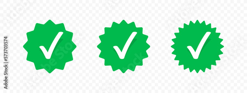 Verified icon badge for account profile, vector check tags or green marks. Verified icons for business account or member login and verification check