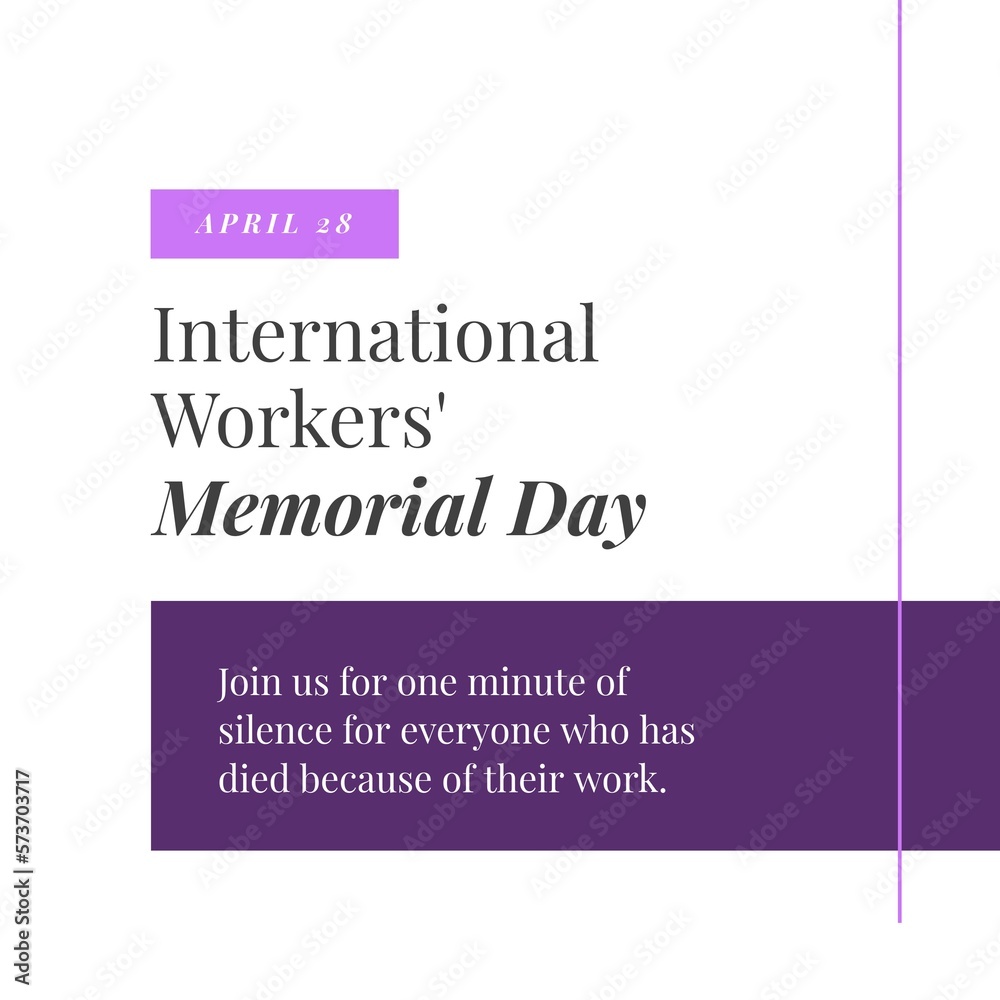 Composition of international workers memorial day text on white background Composition of international workers memorial day text on white background