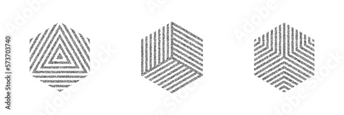 Noise grain tattoo, pointillism black gradient of dots pattern, vector geometric lines. Grain noise stipple effect, halftone tattoo of grainy sand texture or dotwork triangle, square and cube