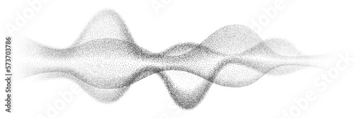 Grainy noise wave  tattoo, pointillism dots wave of grain gradient, vector dotwork stipple. Abstract black dotted wave with noise grain for tattoo design