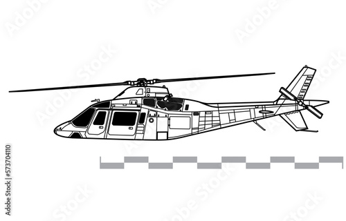 Agusta Westland AW109. Agusta A109. Vector drawing of utility helicopter. Side view. Image for illustration and infographics.