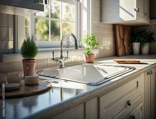  Sparkling Clean Sink in a Brightly Lit Modern Kitchen   Generative AI