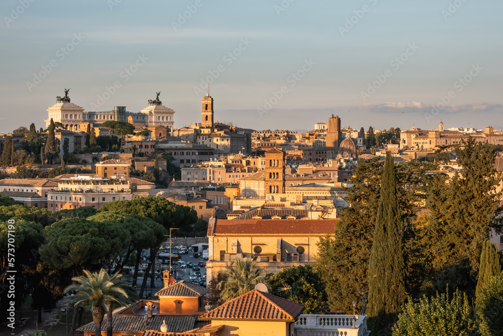 Enjoying a wonderful view on Rome at sunset Enjoying a wonderful view on Rome at sunset